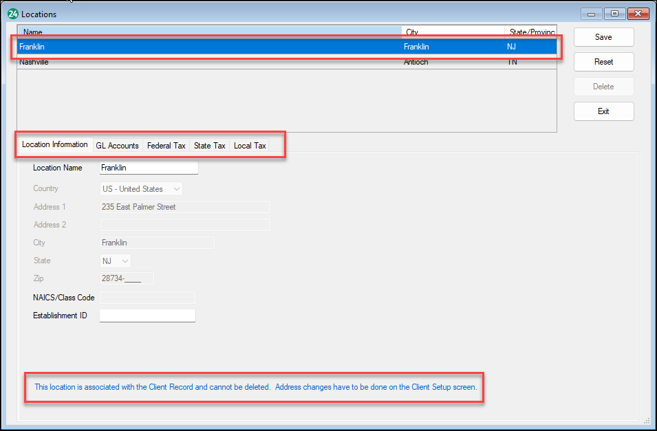 Setting up multi-locations screen